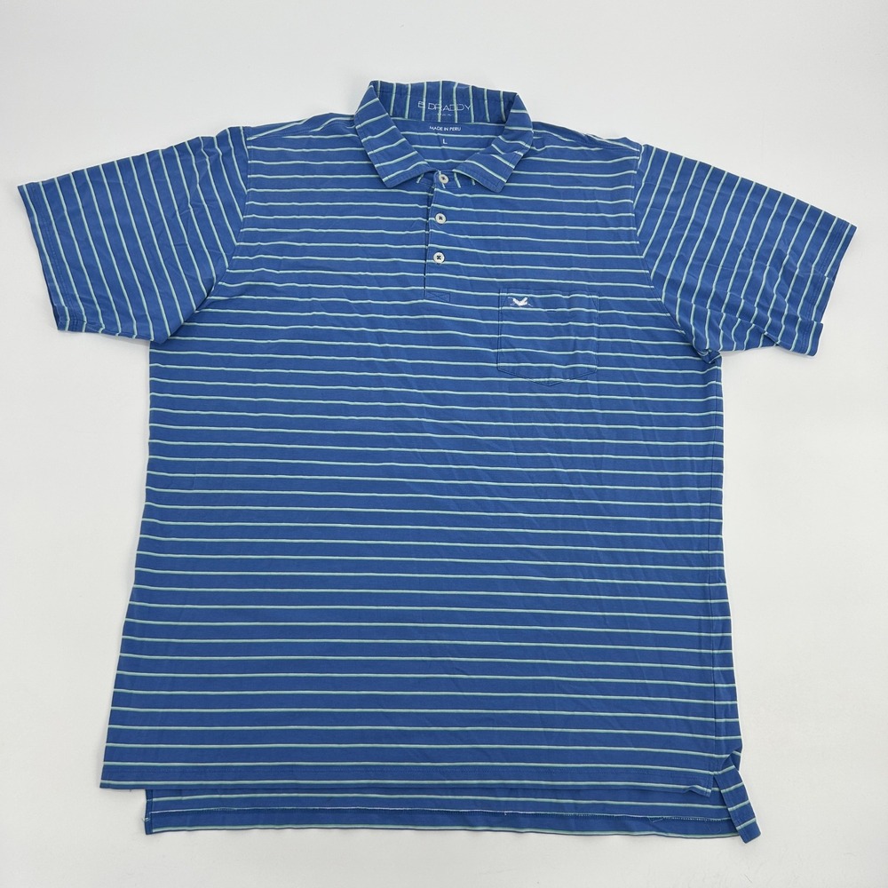 B‎ Draddy Polo Shirt Men's Large Blue Striped Grasshopper Pima Cotton Blend